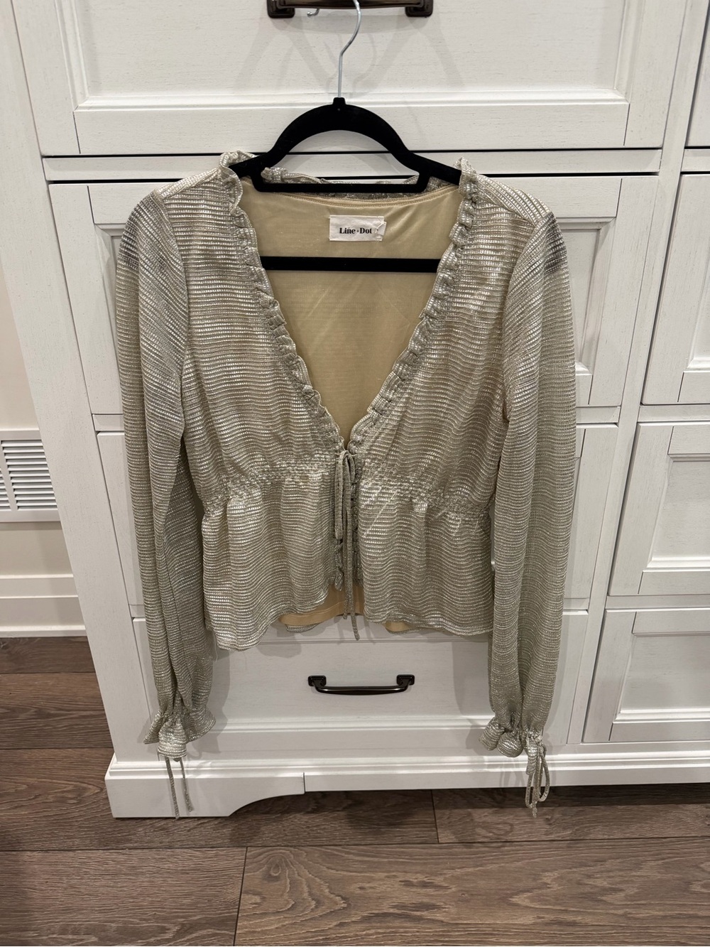 Line & Dot Metallic Tie-Front Top